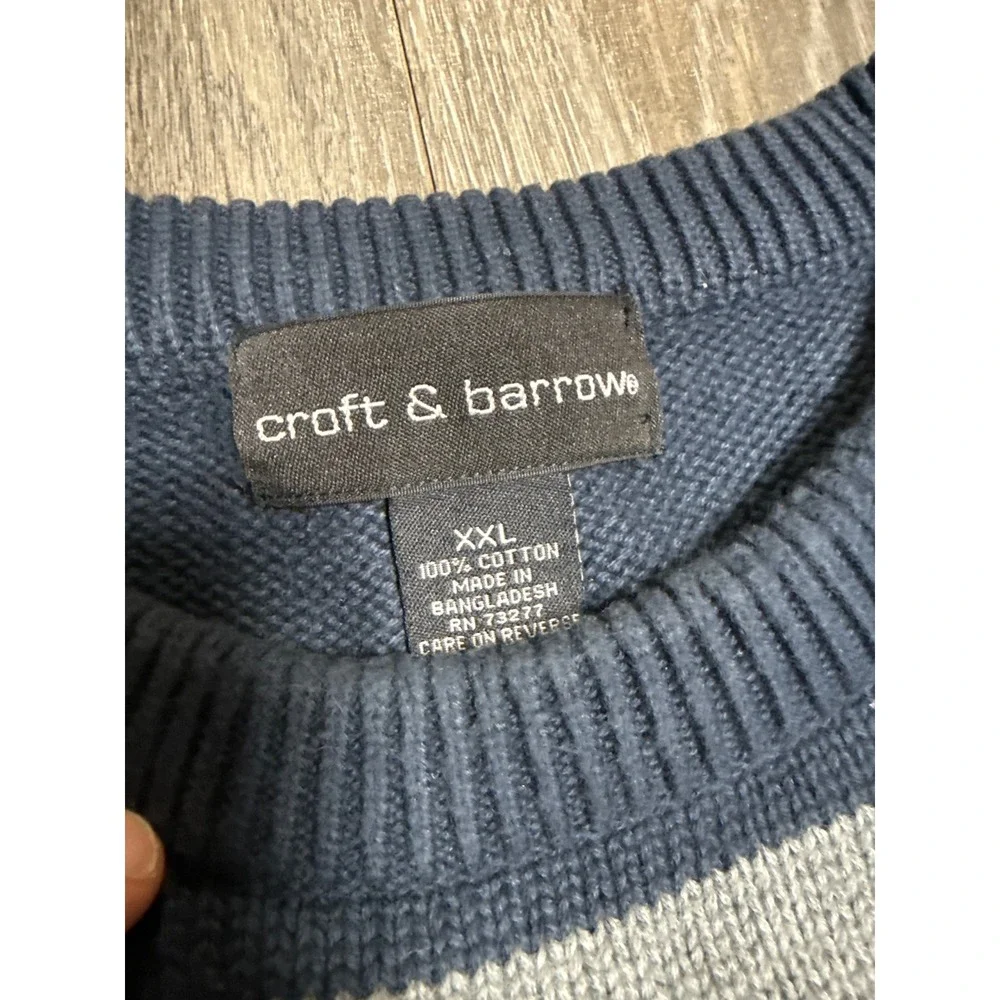 Croft & Barrow Mens XXL Blue Gray Striped Crewneck 100% Cotton Sweater